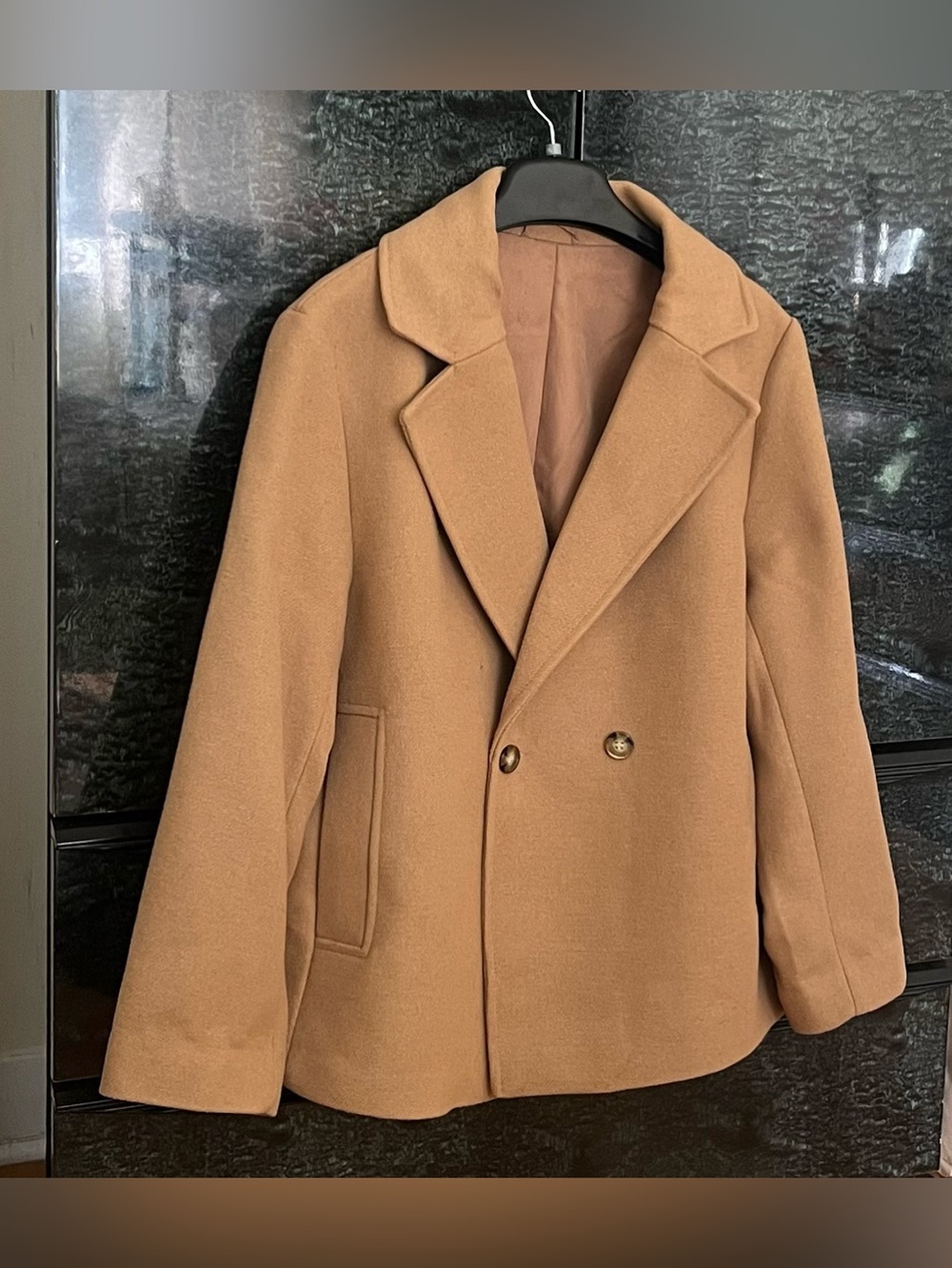 H&M Women's Double-Breasted Camel Pea Coat-NWOT
